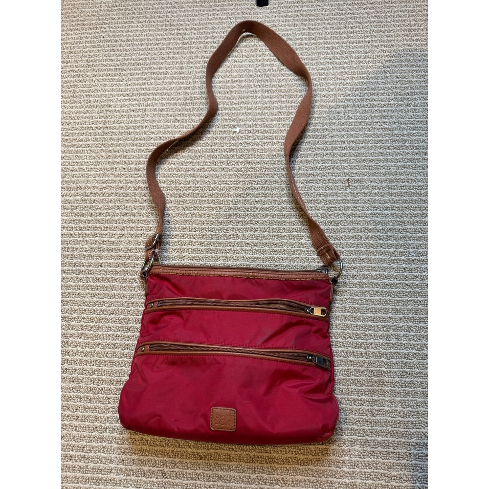The Sak Red Crossbody Bag Triple Zip Nylon Everyday Travel Purse